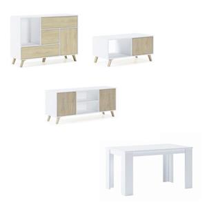 Skraut Home  Furniture Set, Windmodel, Hulpmeubilair, Wit En Eiken, Moderne Stijl