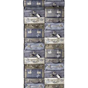 ESTAhome Behang Vintage Koffers Blauw En Bruin - 138215