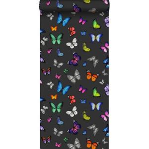 ESTAhome Behang Vlinders Multicolor Op Zwart - 138508
