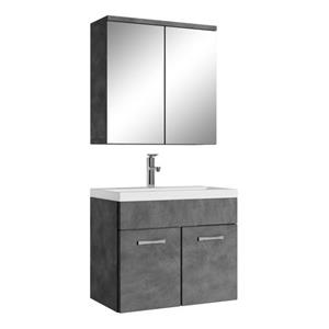 badplaats Badezimmer Badmöbel Set Montreal 01 mit Spiegelschrank 60cm Waschbecken Dunkle Grau - Unterschrank Waschtisch Möbel - Dunkel grau