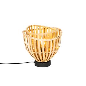 QAZQA Oosterse tafellamp zwart met naturel bamboe - Pua