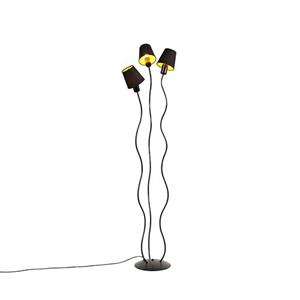 QAZQA Design Vloerlamp Zwart 3-lichts Met Klemkappen - Wimme