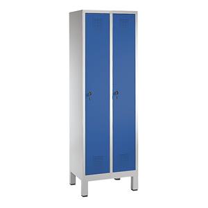 C+P EVOLO Garderobenschrank, mit Kunststoff-Füßen, 2 Abteile, Abteilbreite 300 mm, lichtgrau / enzianblau