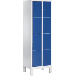C+P EVOLO Garderobenschrank, mit Kunststoff-Füßen, 8 Fächer, Abteilbreite 300 mm, lichtgrau / enzianblau