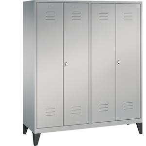 C+P CLASSIC Garderobenschrank mit Füßen, zueinander schlagende Türen, 4 Abteile, Abteilbreite 400 mm, weißaluminium