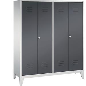 C+P CLASSIC Garderobenschrank mit Füßen, zueinander schlagende Türen, 4 Abteile, Abteilbreite 400 mm, lichtgrau / schwarzgrau