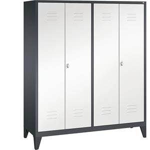 C+P CLASSIC Garderobenschrank mit Füßen, zueinander schlagende Türen, 4 Abteile, Abteilbreite 400 mm, schwarzgrau / verkehrsweiß