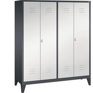 C+P CLASSIC Garderobenschrank mit Füßen, zueinander schlagende Türen, 4 Abteile, Abteilbreite 400 mm, schwarzgrau / lichtgrau