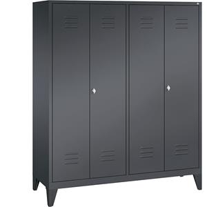 C+P CLASSIC Garderobenschrank mit Füßen, zueinander schlagende Türen, 4 Abteile, Abteilbreite 400 mm, schwarzgrau