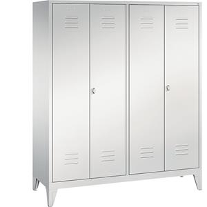 C+P CLASSIC Garderobenschrank mit Füßen, zueinander schlagende Türen, 4 Abteile, Abteilbreite 400 mm, lichtgrau