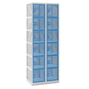 Eurokraft pro AMSTERDAM geperforeerde stalen locker, breedte = 600 mm, vak 300 mm, 12 vakken, cilinderslot, deuren lichtblauw