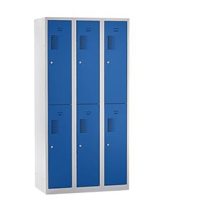 eurokraft basic AMSTERDAM Garderobenschrank, halbhohe Fächer, Breite 900 mm, 6 Fächer, lichtgrau / enzianblau