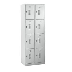 eurokraft basic AMSTERDAM Schließfachschrank, 2 Abteile, BxH 600 x 1800 mm, 8 Fächer, Drehriegel für Vorhängeschloss, lichtgrau