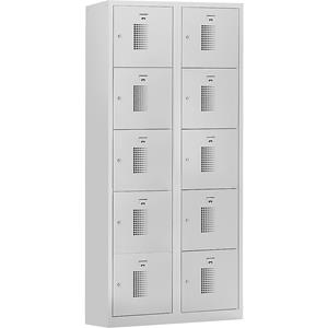 Eurokraft basic AMSTERDAM lockerkast, 2 vakken, breedte 600 mm, 10 vakken, cilinderslot, geheel in lichtgrijs