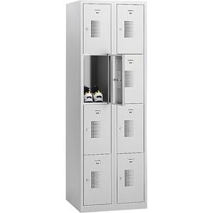 Eurokraft basic AMSTERDAM lockerkast, 2 vakken, breedte 800 mm, 8 vakken, cilinderslot, geheel in lichtgrijs