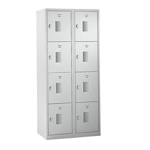 eurokraft basic AMSTERDAM Schließfachschrank, 2 Abteile, BxH 800 x 1800 mm, 8 Fächer, Drehriegel für Vorhängeschloss, lichtgrau