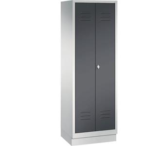 C+P CLASSIC Garderobenschrank mit Sockel, zueinander schlagende Türen, 2 Abteile, Abteilbreite 300 mm, lichtgrau / schwarzgrau