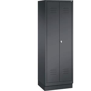 C+P CLASSIC Garderobenschrank mit Sockel, zueinander schlagende Türen, 2 Abteile, Abteilbreite 300 mm, schwarzgrau