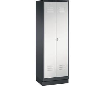 C+P CLASSIC Garderobenschrank mit Sockel, zueinander schlagende Türen, 2 Abteile, Abteilbreite 300 mm, schwarzgrau / lichtgrau