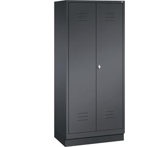 C+P CLASSIC Garderobenschrank mit Sockel, zueinander schlagende Türen, 2 Abteile, Abteilbreite 400 mm, schwarzgrau
