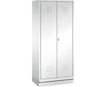 C+P CLASSIC Garderobenschrank mit Sockel, zueinander schlagende Türen, 2 Abteile, Abteilbreite 400 mm, verkehrsweiß