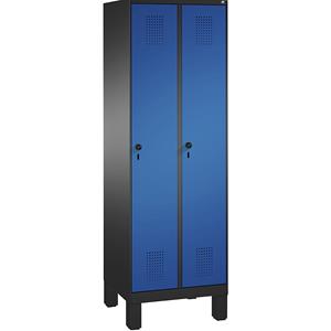 C+P EVOLO Garderobenschrank, mit Füßen, 2 Abteile, Abteilbreite 300 mm, schwarzgrau / enzianblau