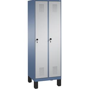 C+P EVOLO Garderobenschrank, mit Füßen, 2 Abteile, Abteilbreite 300 mm, fernblau / weißaluminium
