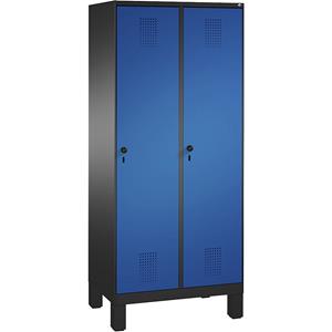 C+P EVOLO Garderobenschrank, mit Füßen, 2 Abteile, Abteilbreite 400 mm, schwarzgrau / enzianblau