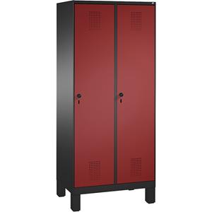C+P EVOLO Garderobenschrank, mit Füßen, 2 Abteile, Abteilbreite 400 mm, schwarzgrau / rubinrot