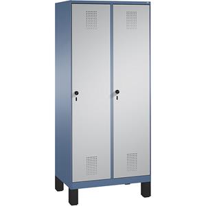 C+P EVOLO Garderobenschrank, mit Füßen, 2 Abteile, Abteilbreite 400 mm, fernblau / weißaluminium