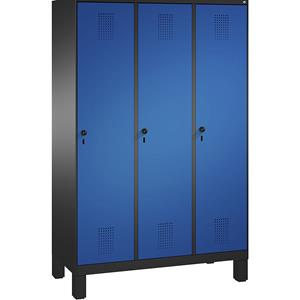 C+P EVOLO Garderobenschrank, mit Füßen, 3 Abteile, Abteilbreite 400 mm, schwarzgrau / enzianblau