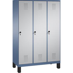 C+P EVOLO Garderobenschrank, mit Füßen, 3 Abteile, Abteilbreite 400 mm, fernblau / weißaluminium