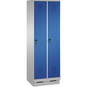 C+P EVOLO Garderobenschrank, mit Sockel, 2 Abteile, Abteilbreite 300 mm, weißaluminium / enzianblau