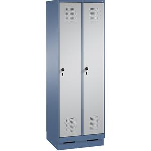 C+P EVOLO Garderobenschrank, mit Sockel, 2 Abteile, Abteilbreite 300 mm, fernblau / weißaluminium