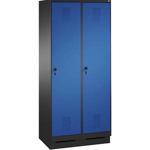 C+P EVOLO Garderobenschrank, mit Sockel, 2 Abteile, Abteilbreite 400 mm, schwarzgrau / enzianblau
