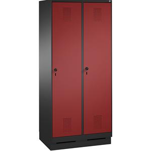 C+P EVOLO Garderobenschrank, mit Sockel, 2 Abteile, Abteilbreite 400 mm, schwarzgrau / rubinrot