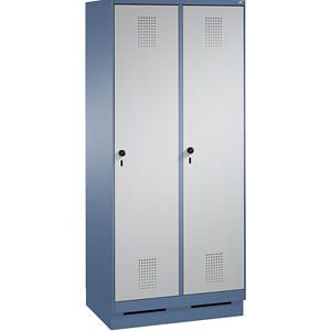C+P EVOLO Garderobenschrank, mit Sockel, 2 Abteile, Abteilbreite 400 mm, fernblau / weißaluminium