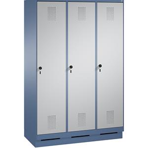 C+P EVOLO Garderobenschrank, mit Sockel, 3 Abteile, Abteilbreite 400 mm, fernblau / weißaluminium