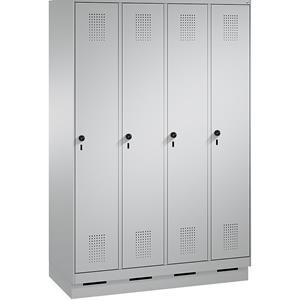 C+P EVOLO Garderobenschrank, mit Sockel, 4 Abteile, Abteilbreite 300 mm, weißaluminium / weißaluminium