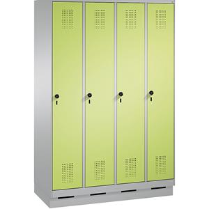 C+P EVOLO Garderobenschrank, mit Sockel, 4 Abteile, Abteilbreite 300 mm, weißaluminium / viridingrün