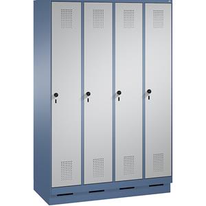 C+P EVOLO Garderobenschrank, mit Sockel, 4 Abteile, Abteilbreite 300 mm, fernblau / weißaluminium