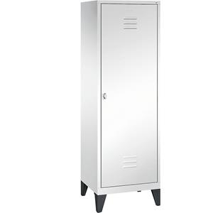 C+P CLASSIC Garderobenschrank mit Füßen, Tür über 2 Abteile, 2 Abteile, Abteilbreite 300 mm, verkehrsweiß