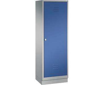 C+P CLASSIC Garderobenschrank mit Sockel, Tür über 2 Abteile, 2 Abteile, Abteilbreite 300 mm, weißaluminium / enzianblau