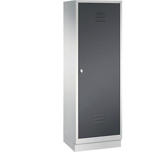 C+P CLASSIC Garderobenschrank mit Sockel, Tür über 2 Abteile, 2 Abteile, Abteilbreite 300 mm, lichtgrau / schwarzgrau