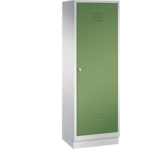 C+P CLASSIC Garderobenschrank mit Sockel, Tür über 2 Abteile, 2 Abteile, Abteilbreite 300 mm, lichtgrau / resedagrün