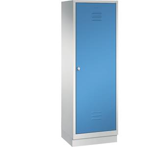 C+P CLASSIC Garderobenschrank mit Sockel, Tür über 2 Abteile, 2 Abteile, Abteilbreite 300 mm, lichtgrau / lichtblau
