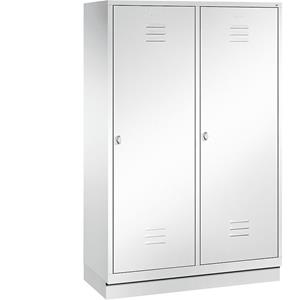 C+P CLASSIC Garderobenschrank mit Sockel, Tür über 2 Abteile, 4 Abteile, Abteilbreite 300 mm, verkehrsweiß