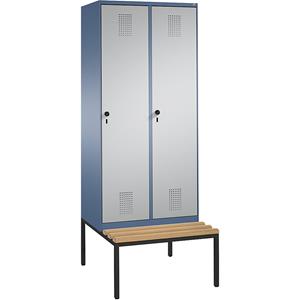C+P EVOLO Garderobenschrank, mit Sitzbank, 2 Abteile, Abteilbreite 400 mm, fernblau / weißaluminium