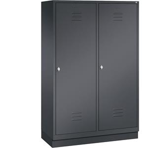 C+P CLASSIC Garderobenschrank mit Sockel, Tür über 2 Abteile, 4 Abteile, Abteilbreite 300 mm, schwarzgrau