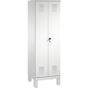 C+P EVOLO Garderobenschrank, zueinander schlagende Türen, 2 Abteile, Abteilbreite 300 mm, mit Füßen, lichtgrau
